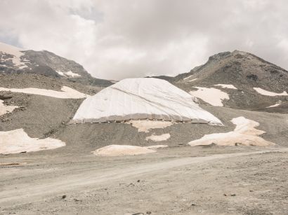 Tarpaulins on the snow from the previous season. From the serie Alpine hiatus, snow no longer tastes like snow - a Photographic Art Artwork by Filippo Poli